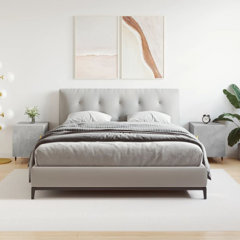 vidaXL Nachtkastjes 2 st 40x40x50 cm bewerkt hout betongrijs afbeelding 1