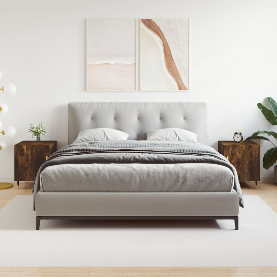 vidaXL Nachtkastjes 2 st 40x40x50 cm bewerkt hout gerookt eikenkleurig afbeelding 1