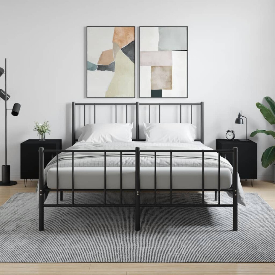 vidaXL Nachtkastjes 2 st 40x40x50 cm bewerkt hout zwart afbeelding 1