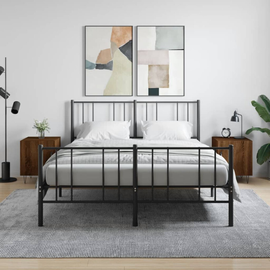 vidaXL Nachtkastjes 2 st 40x40x50 cm bewerkt hout bruin eikenkleur afbeelding 1