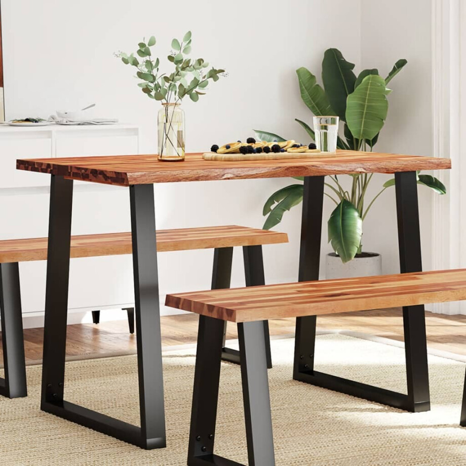 vidaXL Eettafel met natuurlijke rand 110x70x75 cm massief acaciahout afbeelding 1