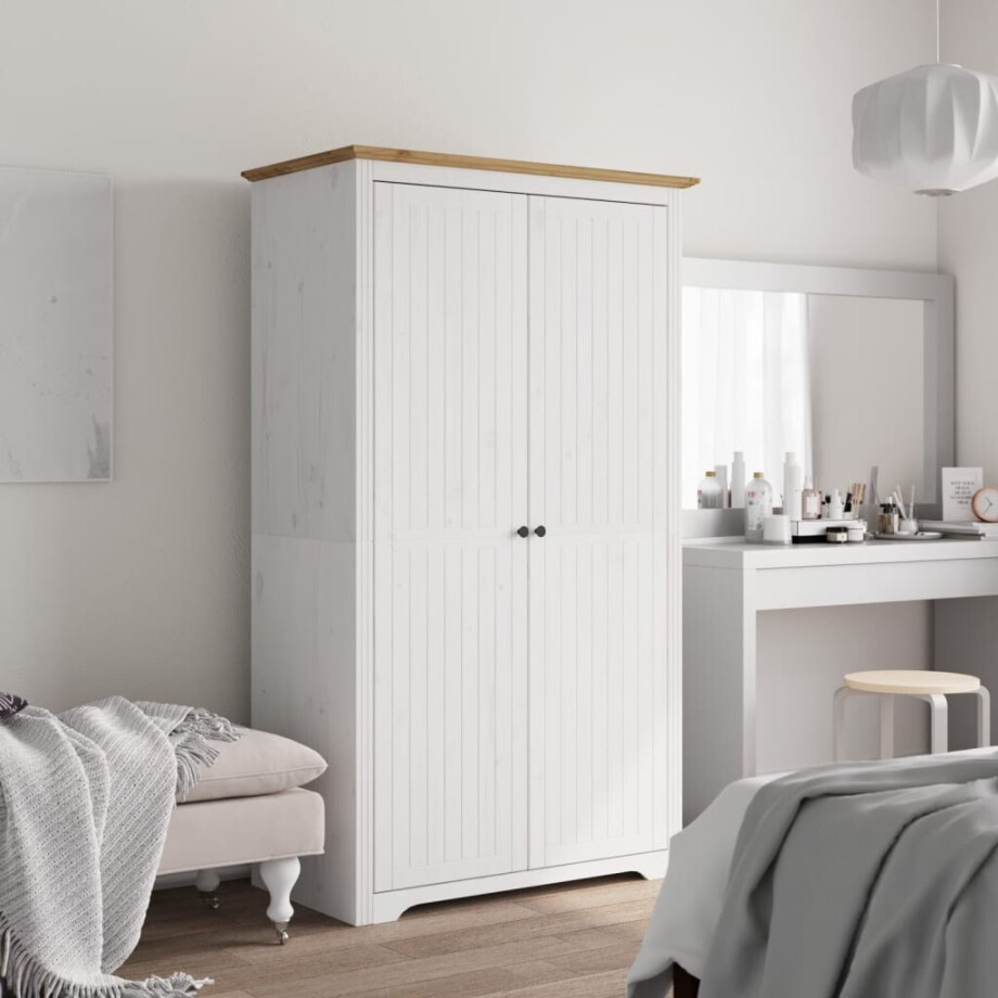 vidaXL Kledingkast BODO 99x53,5x173 cm massief grenenhout wit bruin vidaXL Kledingkast BODO 99x53,5x173 cm massief grenenhout wit bruin afbeelding 1