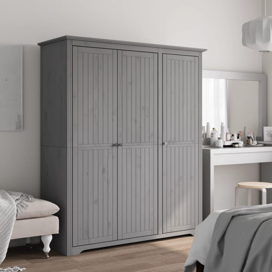 vidaXL Kledingkast BODO 146x53,5x173 cm massief grenenhout grijs afbeelding 1