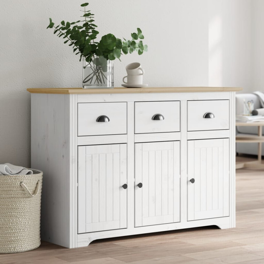 vidaXL Dressoir BODO 115,5x44x80 cm massief grenenhout wit en bruin afbeelding 1
