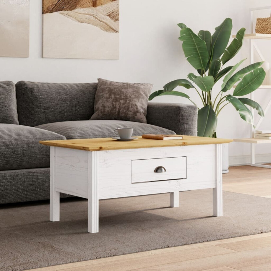 vidaXL Salontafel BODO 100x55x46 cm massief grenenhout wit en bruin vidaXL Salontafel BODO 100x55x46 cm massief grenenhout wit en bruin afbeelding 1