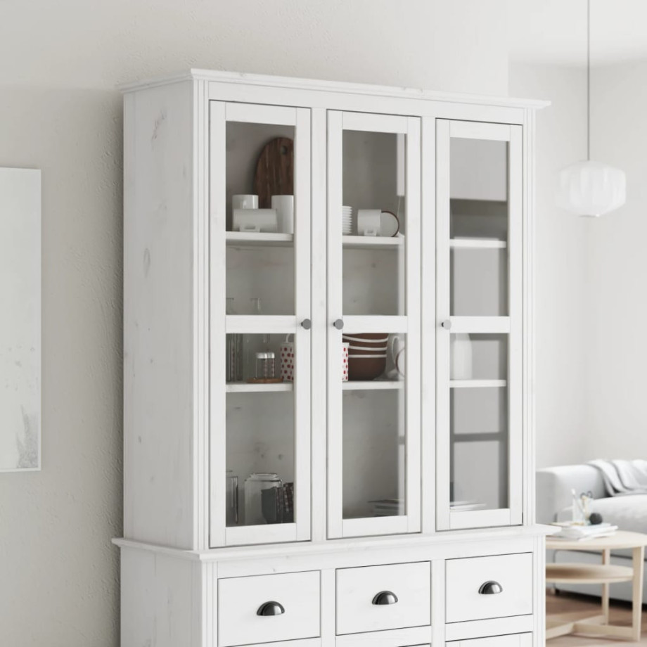 vidaXL Kast met glazen deuren BODO massief grenenhout wit vidaXL Kast met glazen deuren BODO massief grenenhout wit afbeelding 1