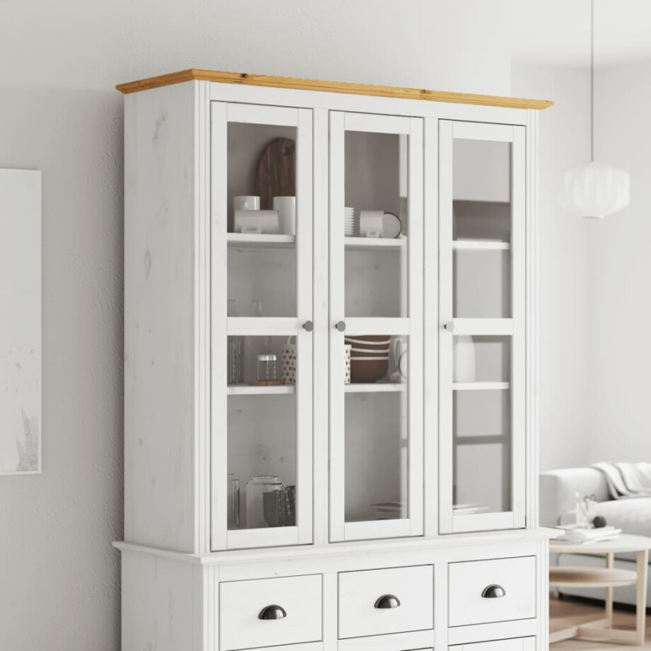 vidaXL Kast met glazen deuren BODO massief grenenhout wit en bruin vidaXL Kast met glazen deuren BODO massief grenenhout wit en bruin afbeelding 1