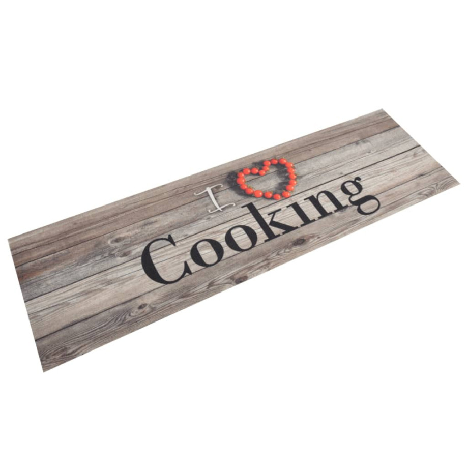 vidaXL Keukenmat wasbaar cooking-print 45x150 cm fluweel grijs afbeelding 1