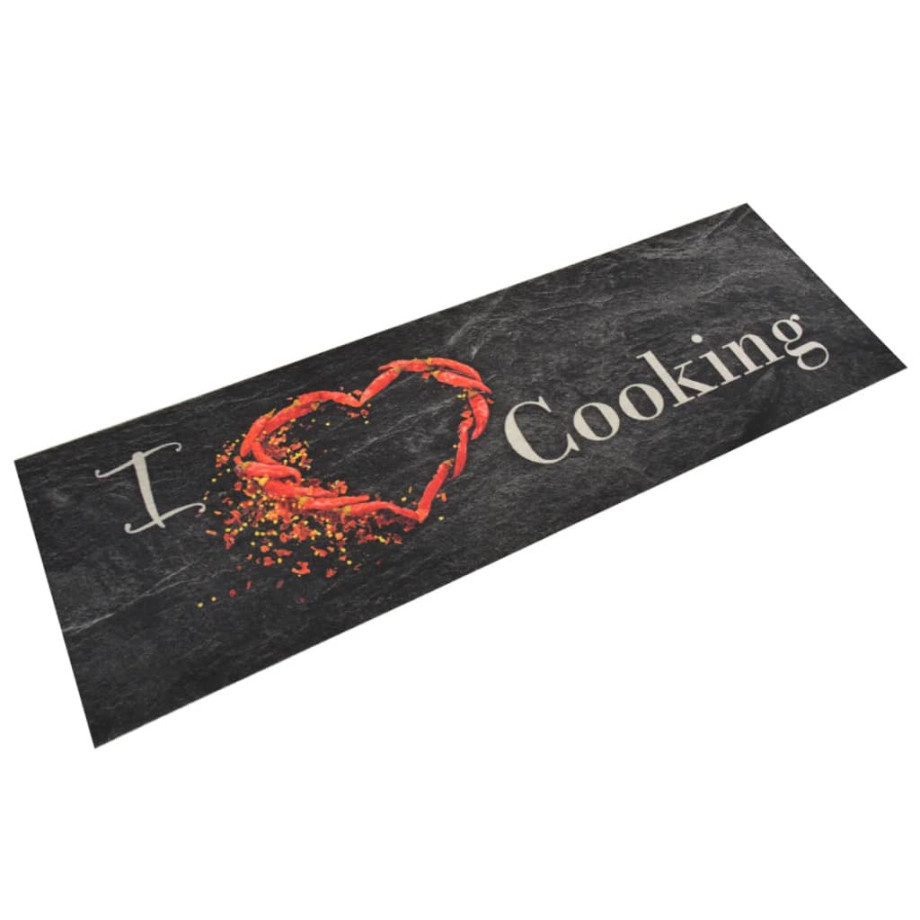 vidaXL Keukenmat wasbaar cooking-print 60x180 cm fluweel zwart afbeelding 1