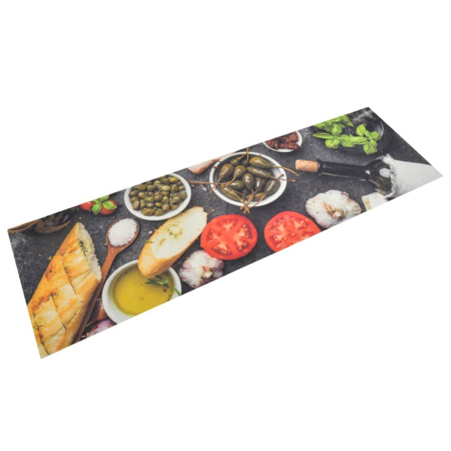 vidaXL Keukenmat wasbaar wijn- en dinerprint 45x150 cm fluweel afbeelding 1