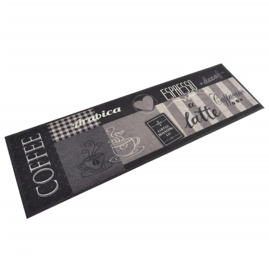 vidaXL Keukenmat wasbaar koffieprint 45x150 cm fluweel zwart afbeelding 1