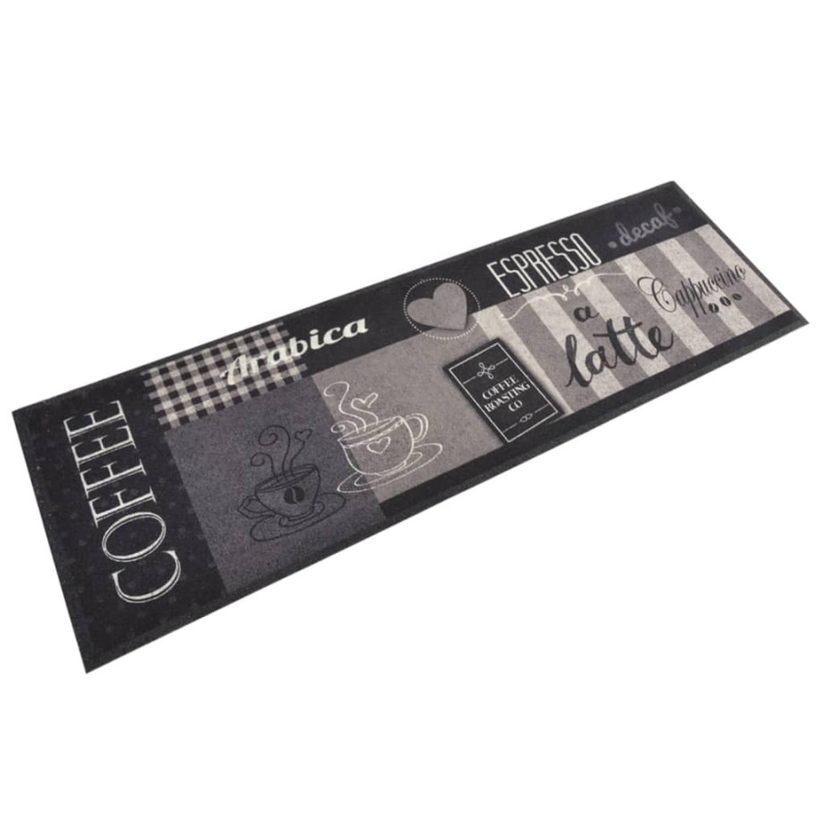 vidaXL Keukenmat wasbaar koffieprint 60x180 cm fluweel zwart afbeelding 1