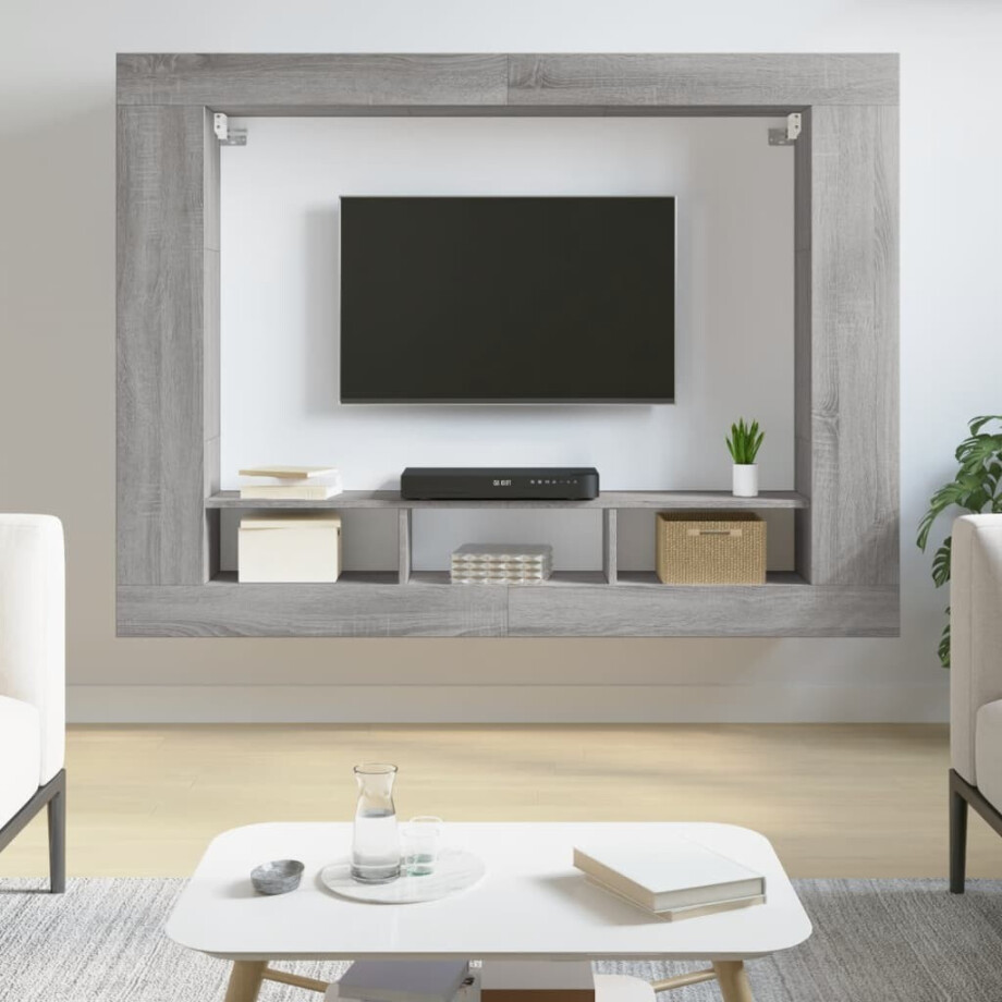 vidaXL Tv-meubel 152x22x113 cm bewerkt hout grijs sonoma eikenkleurig afbeelding 1