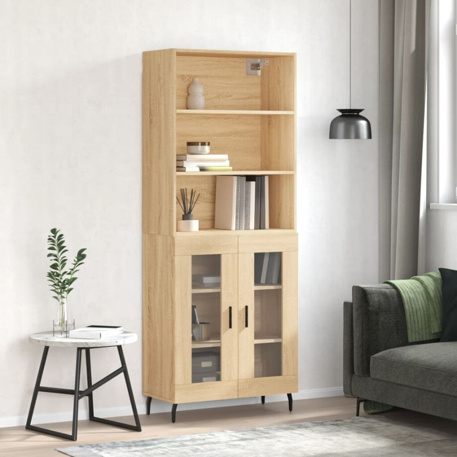 vidaXL Hoge kast 69,5x34x180 cm bewerkt hout sonoma eikenkleurig afbeelding 1