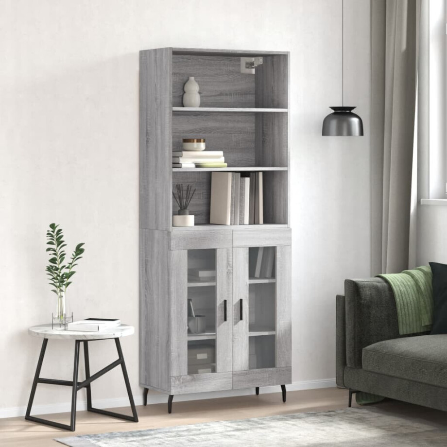 vidaXL Hoge kast 69,5x34x180 cm bewerkt hout grijs sonoma eikenkleurig afbeelding 1