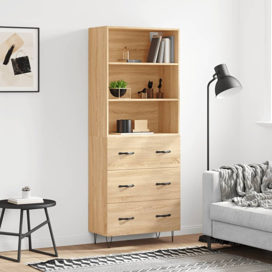 vidaXL Hoge kast 69,5x34x180 cm bewerkt hout sonoma eikenkleurig afbeelding 1