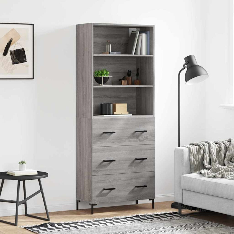 vidaXL Hoge kast 69,5x34x180 cm bewerkt hout grijs sonoma eikenkleurig afbeelding 1
