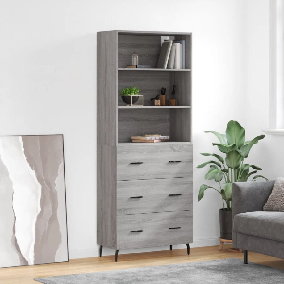 vidaXL Hoge kast 69,5x34x180 cm bewerkt hout grijs sonoma eikenkleurig afbeelding 1