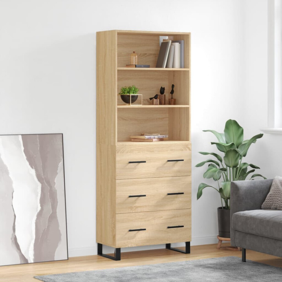 vidaXL Hoge kast 69,5x34x180 cm bewerkt hout sonoma eikenkleurig afbeelding 1