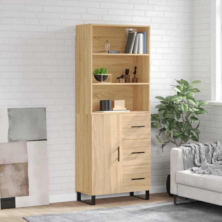 vidaXL Hoge kast 69,5x34x180 cm bewerkt hout sonoma eikenkleurig afbeelding 1