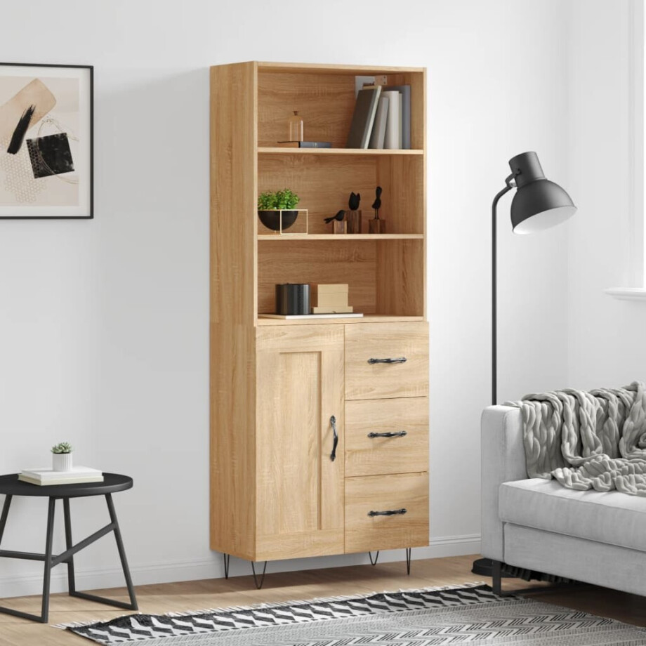 vidaXL Hoge kast 69,5x34x180 cm bewerkt hout sonoma eikenkleurig afbeelding 1