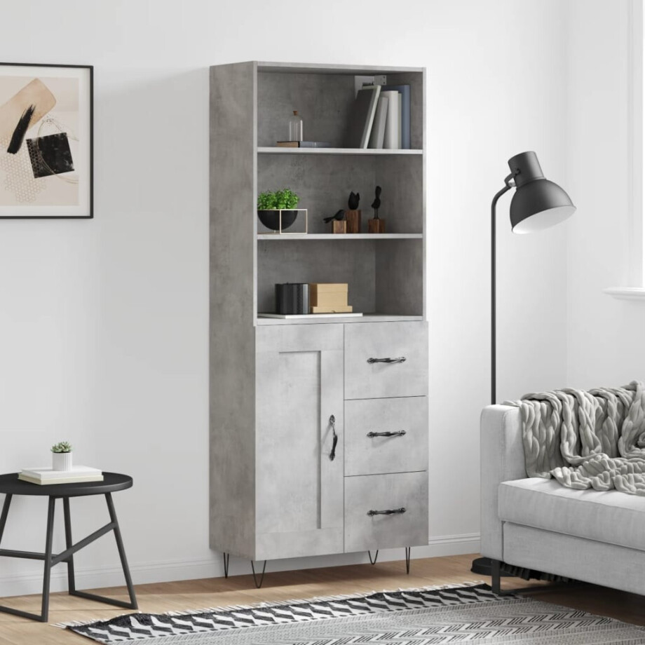 vidaXL Hoge kast 69,5x34x180 cm bewerkt hout betongrijs vidaXL Hoge kast 69,5x34x180 cm bewerkt hout betongrijs afbeelding 1