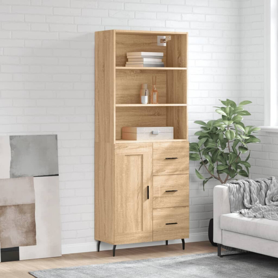 vidaXL Hoge kast 69,5x34x180 cm bewerkt hout sonoma eikenkleurig afbeelding 1