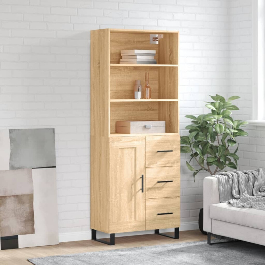 vidaXL Hoge kast 69,5x34x180 cm bewerkt hout sonoma eikenkleurig afbeelding 1