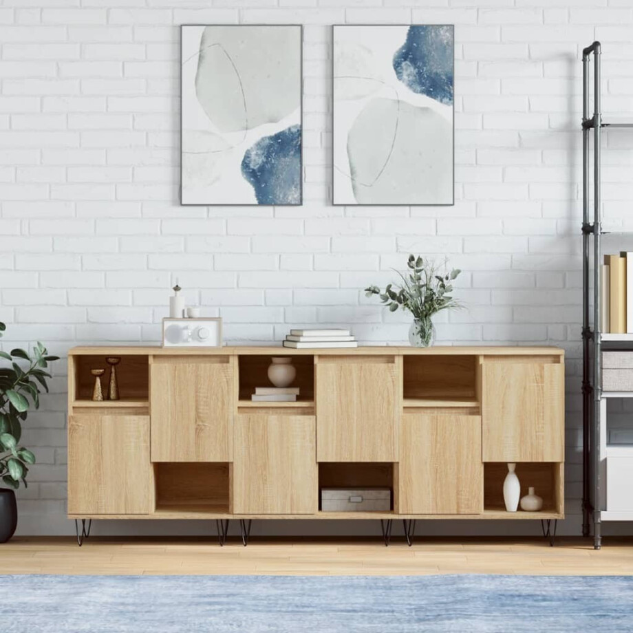 vidaXL Dressoirs 3 st bewerkt hout sonoma eiken vidaXL Dressoirs 3 st bewerkt hout sonoma eiken afbeelding 1