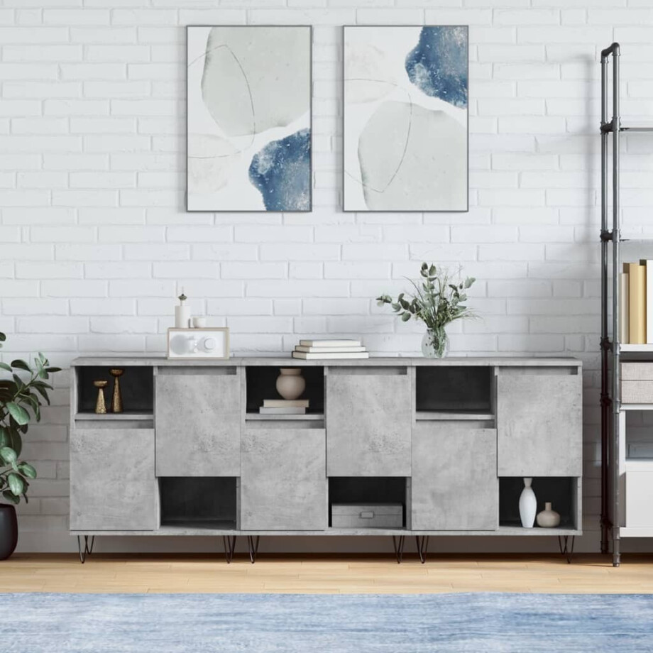 vidaXL Dressoirs 3 st bewerkt hout betongrijs afbeelding 1