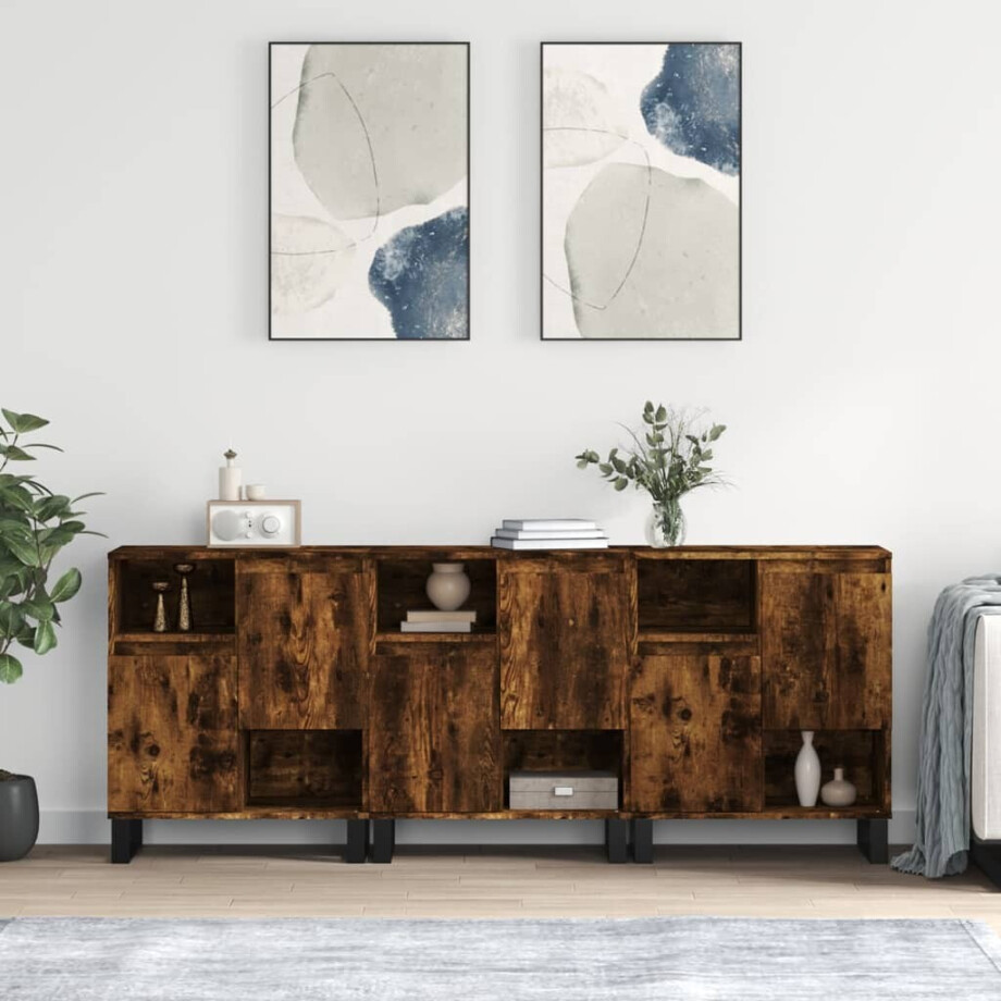 vidaXL Dressoirs 3 st bewerkt hout gerookt eikenkleurig afbeelding 1