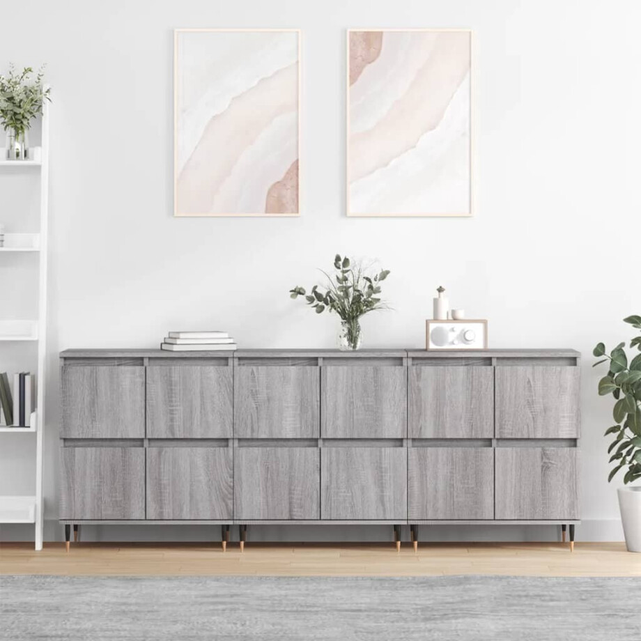 vidaXL Dressoirs 3 st bewerkt hout grijs sonoma eikenkleurig afbeelding 1
