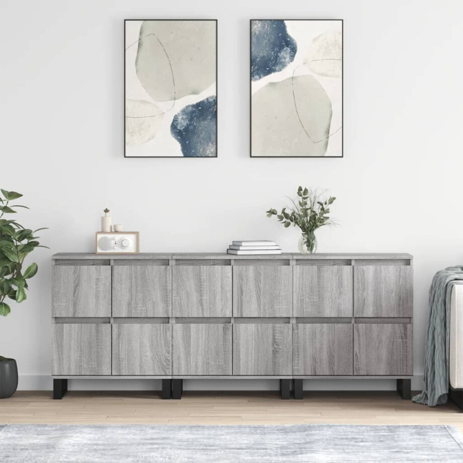 vidaXL Dressoirs 3 st bewerkt hout grijs sonoma eikenkleurig afbeelding 1
