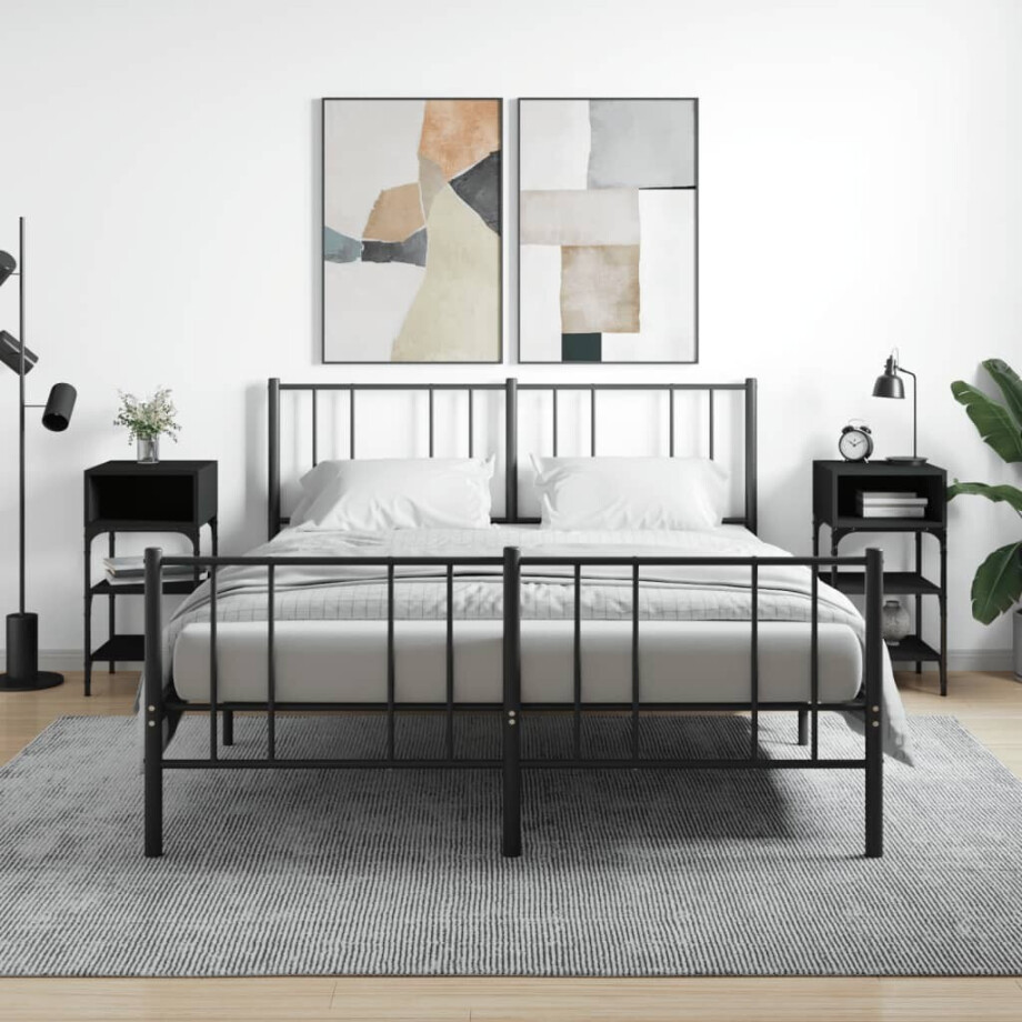 vidaXL Nachtkastjes 2 st 35x34,5x70 cm bewerkt hout zwart afbeelding 1