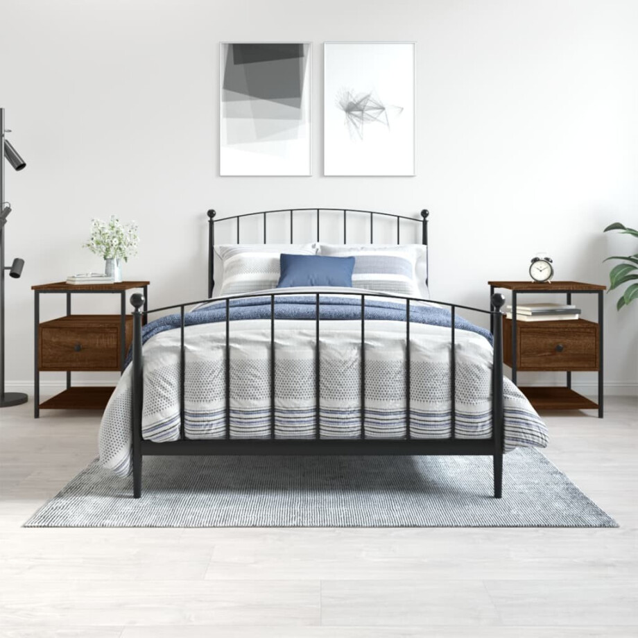 vidaXL Nachtkastjes 2 st 40x42x56 cm bewerkt hout bruin eikenkleur vidaXL Nachtkastjes 2 st 40x42x56 cm bewerkt hout bruin eikenkleur afbeelding 1