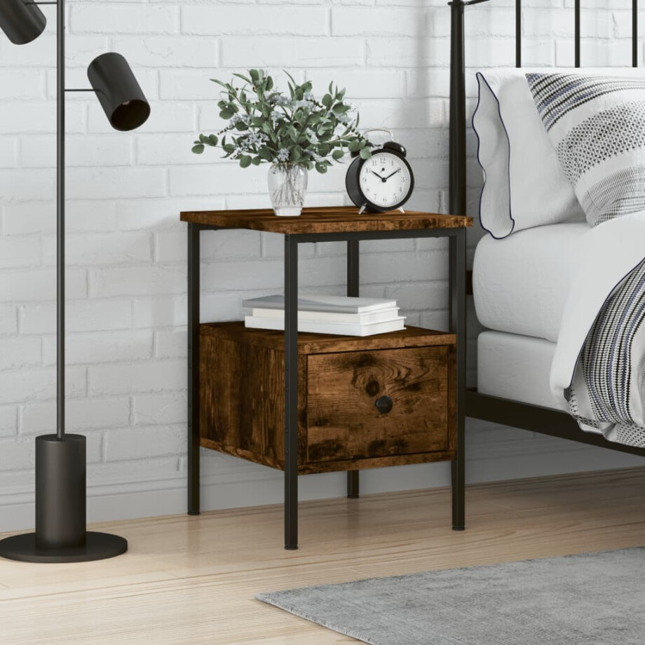 vidaXL Nachtkastje 34x36x50 cm bewerkt hout gerookt eikenkleurig afbeelding 1