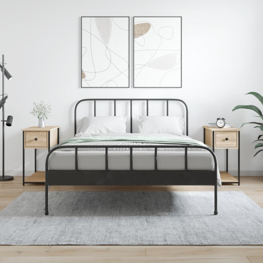 vidaXL Nachtkastjes 2 st 30x60x60 cm bewerkt hout sonoma eikenkleurig afbeelding 1