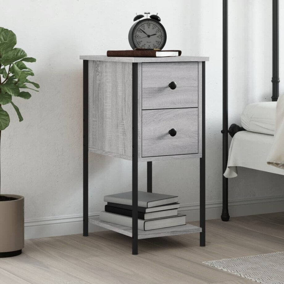 vidaXL Nachtkastje 32x42x70 cm bewerkt hout grijs sonoma eikenkleurig afbeelding 1