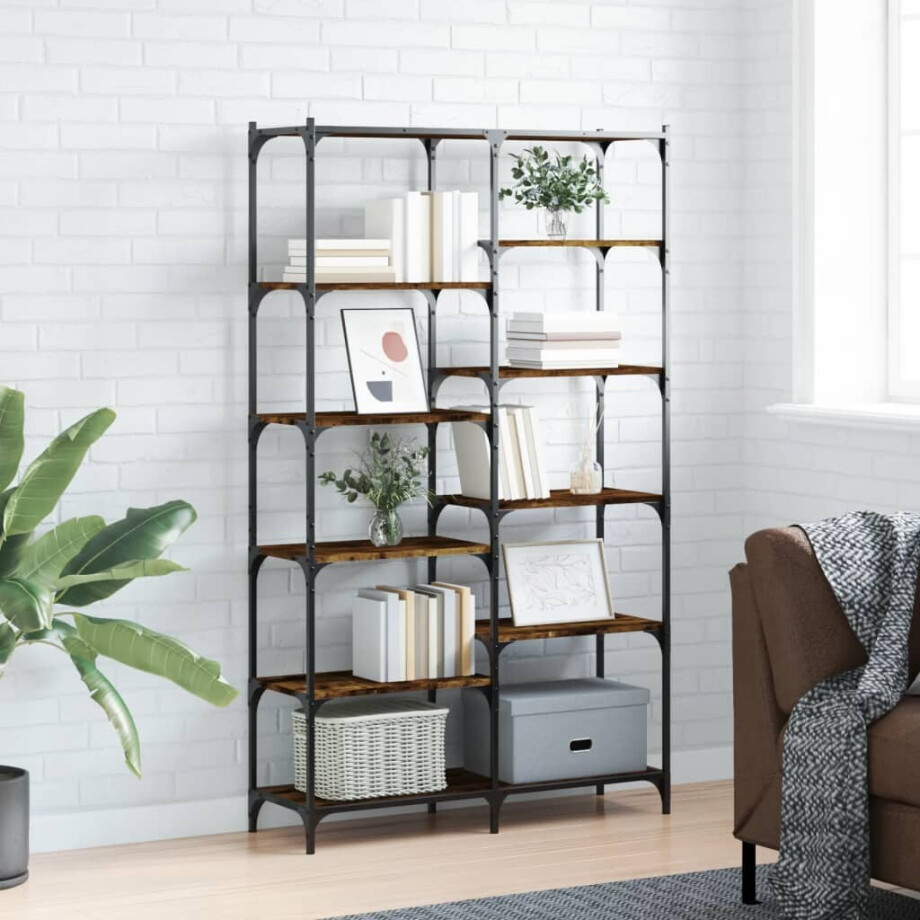 vidaXL Boekenrek 100x32x170 cm bewerkt hout en ijzer gerookt eiken afbeelding 1