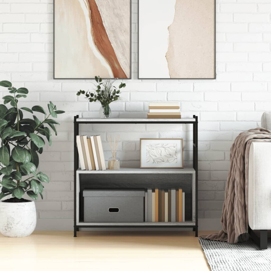 vidaXL Boekenrek 80x30x78,5 cm bewerkt hout en ijzer grijs sonoma afbeelding 1