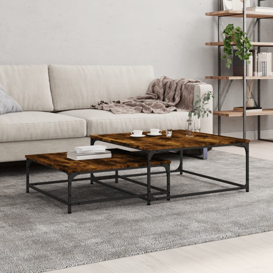 vidaXL 2-delige Tafeltjesset bewerkt hout gerookt eikenkleurig afbeelding 1