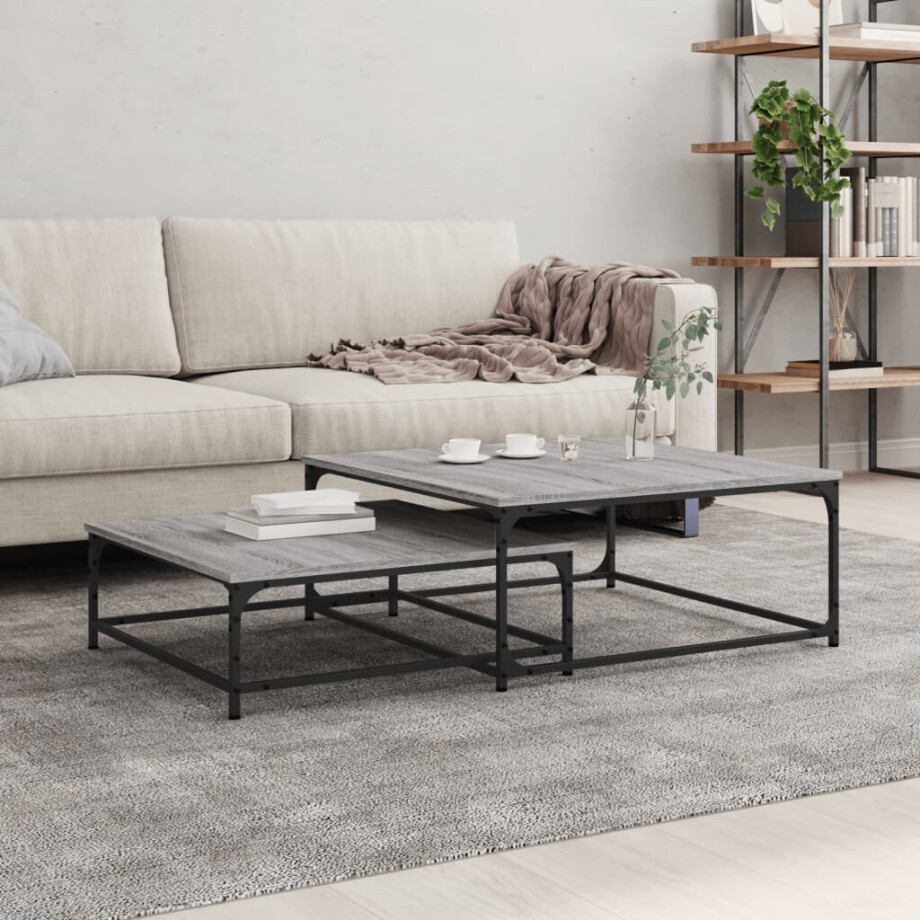 vidaXL 2-delige Tafeltjesset bewerkt hout grijs sonoma eikenkleurig afbeelding 1