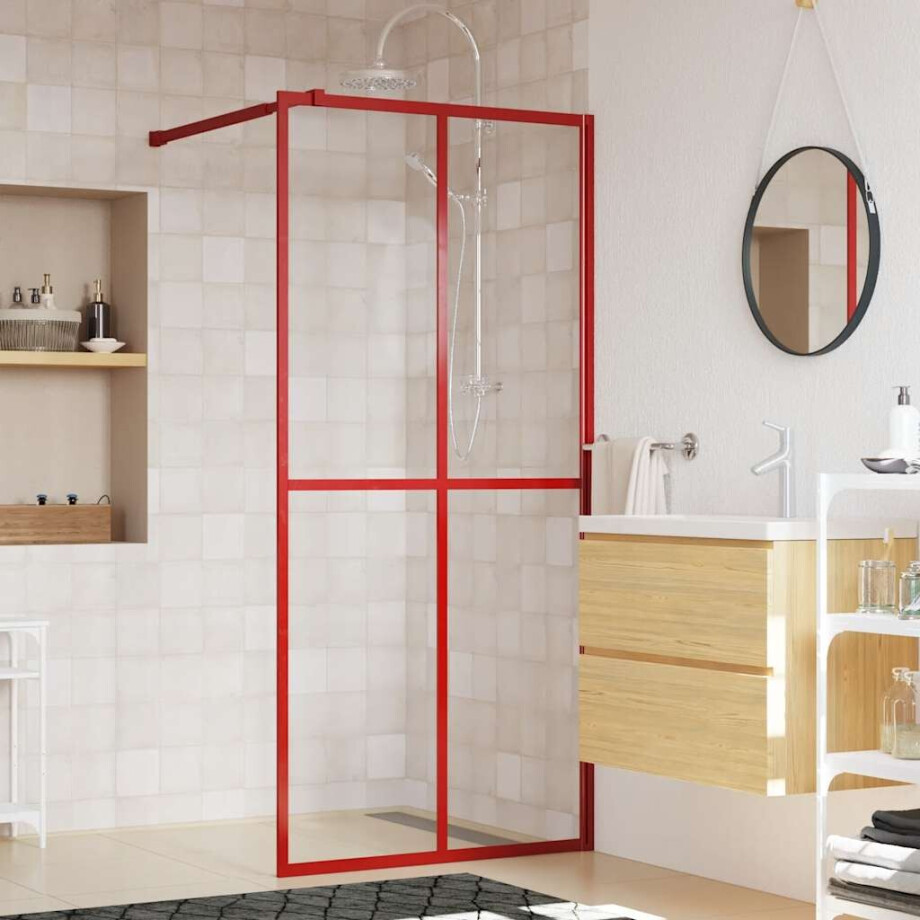 vidaXL Inloopdouchewand transparant 100x195 cm ESG-glas rood vidaXL Inloopdouchewand transparant 100x195 cm ESG-glas rood afbeelding 1