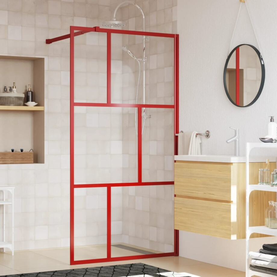 vidaXL Inloopdouchewand transparant 100x195 cm ESG-glas rood afbeelding 1