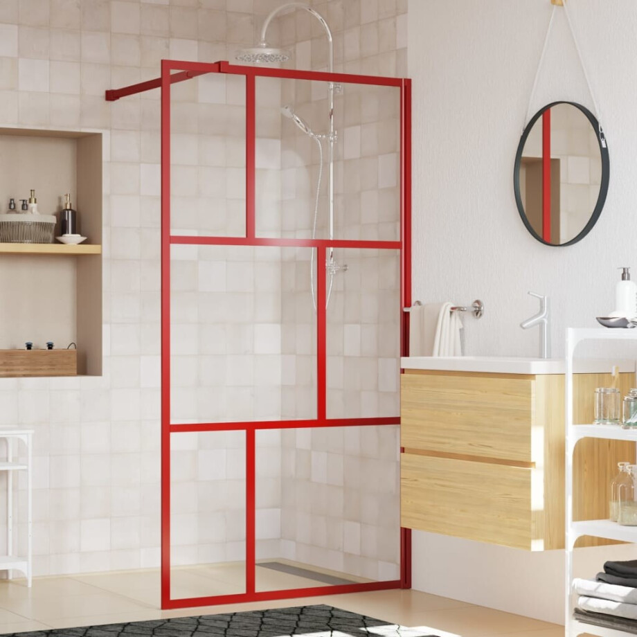 vidaXL Inloopdouchewand transparant 115x195 cm ESG-glas rood vidaXL Inloopdouchewand transparant 115x195 cm ESG-glas rood afbeelding 1