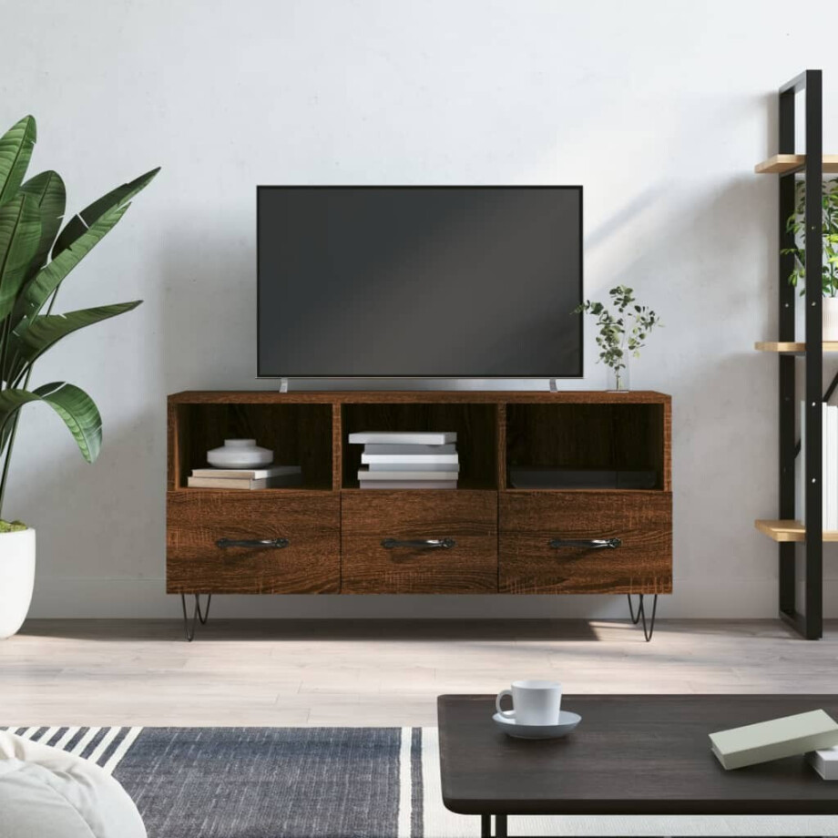 vidaXL Tv-meubel 102x36x50 cm bewerkt hout bruin eikenkleur afbeelding 1