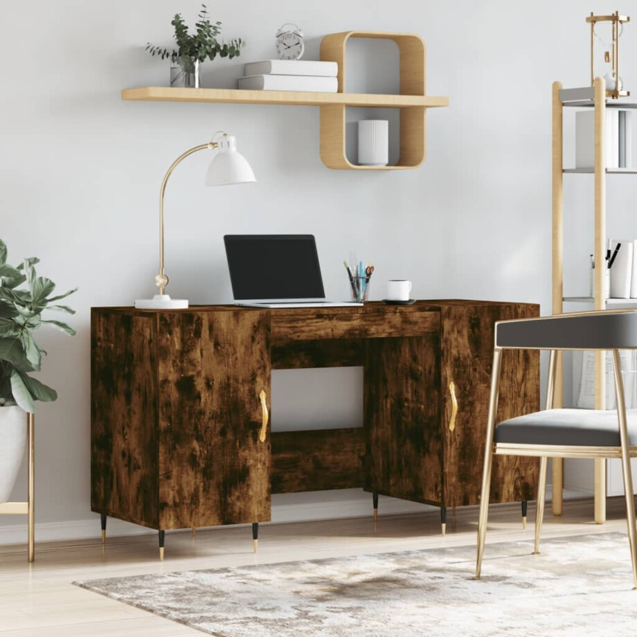 vidaXL Bureau 140x50x75 cm bewerkt hout gerookt eikenkleurig afbeelding 1
