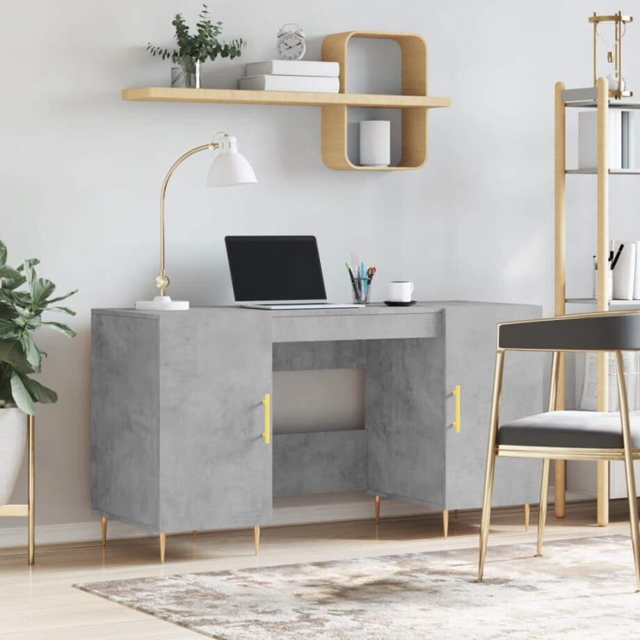 vidaXL Bureau 140x50x75 cm bewerkt hout betongrijs vidaXL Bureau 140x50x75 cm bewerkt hout betongrijs afbeelding 1