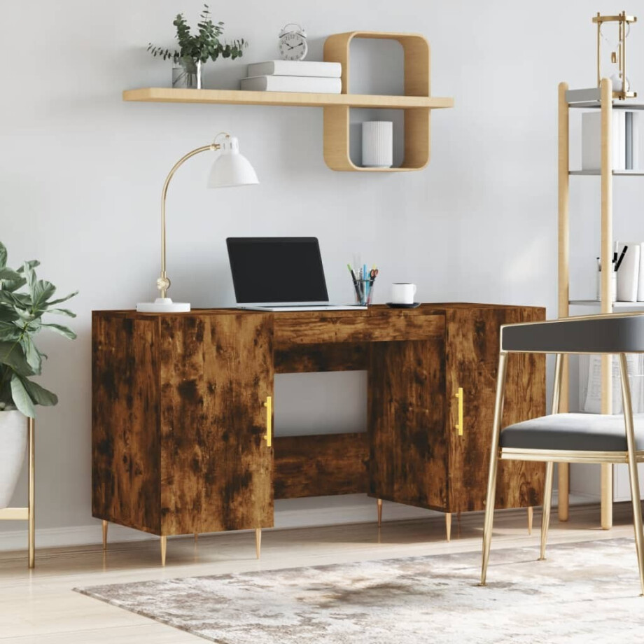 vidaXL Bureau 140x50x75 cm bewerkt hout gerookt eikenkleurig afbeelding 1