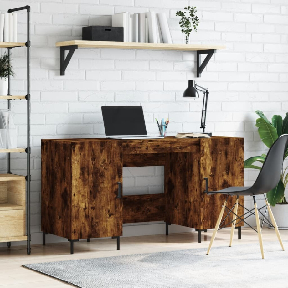 vidaXL Bureau 140x50x75 cm bewerkt hout gerookt eikenkleurig afbeelding 1
